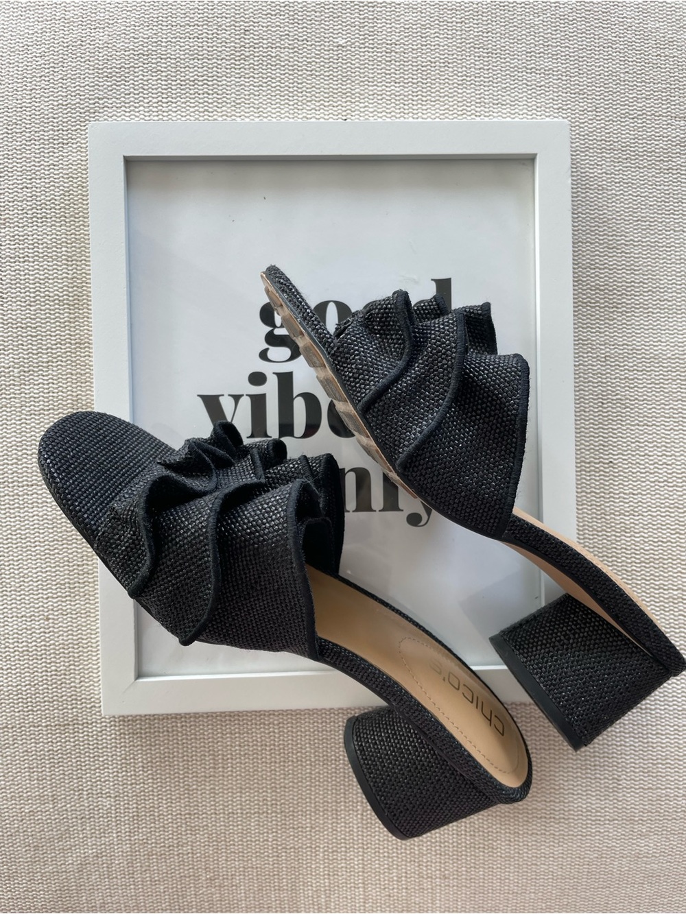 Chico's Whitney Raffia Ruffle Slide Sandals - Picture 4 of 10